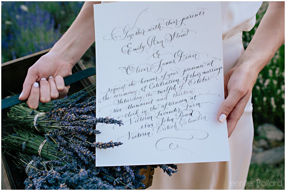 laura lavender calligraphy wedding invitation
