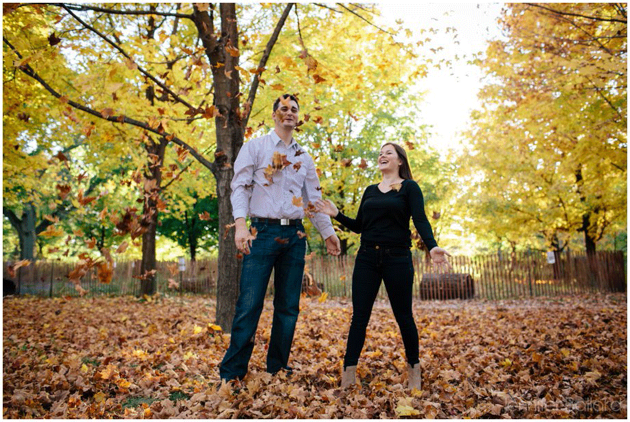 Fun with leaves autumn engagement
