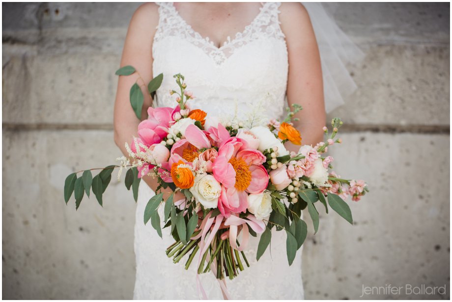pink, coral & green bouquet